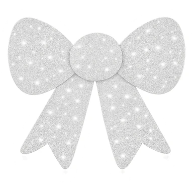 Make the decorative bow white and covered in glitter, shiny and vibrant, no background. The style should be shiny and vibrant with glitter coverage. sticker