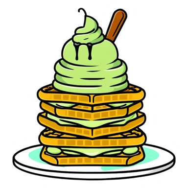 matcha ice cream on a stack of waffles sticker