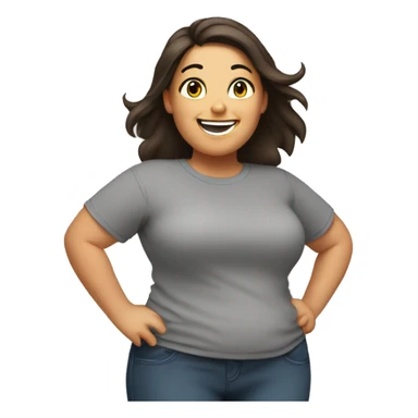 Super excited fat brunette arms waving grey tshirt sticker