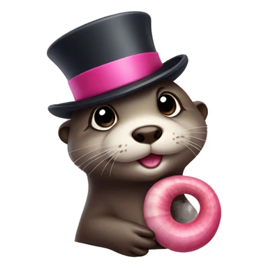 Cute Otter with glasses and top hat holding pink clam  sticker