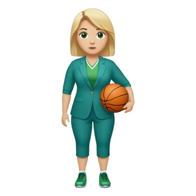 Full Body white plus size female basketball head coach using a clipboard with medium length blonde hair in a blue and green suit sticker