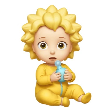 A 3D cartoon baby character entirely yellow, styled like Maggie Simpson, with pacifier, yellow onesie, big eyes, smooth shading, Memoji-style rendering, consistent with other yellow Simpsons characters. sticker