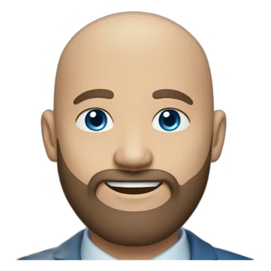 blue eyes bald smiling man with a long brown beard in a blue suit sticker