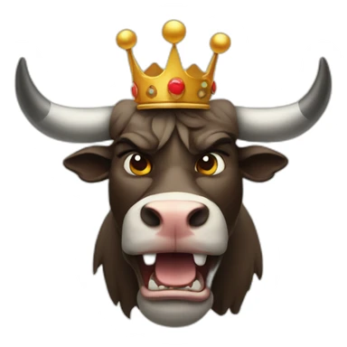 very angry bull with a crown sticker