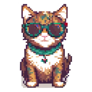 cat wearing sunglasses pixel art style sticker