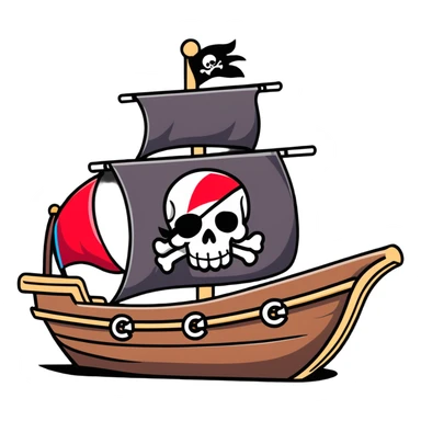 A pirate ship sailing on the open sea, with a skull and crossbones flag flying high, and pirates wearing bandanas and eye patches sticker