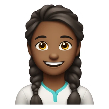 9 year old girl with slightly dark skin, wavy dark hair in a pony tail, and toothy smile sticker