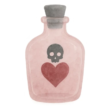 pink goth potion bottle, soft and gothic, watercolor style sticker