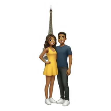 young couple standing in front of Eiffel tower sticker