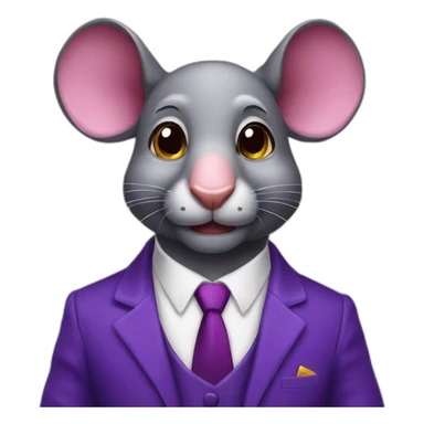 raton con traje de etiqueta y orejas de elefante morado sticker