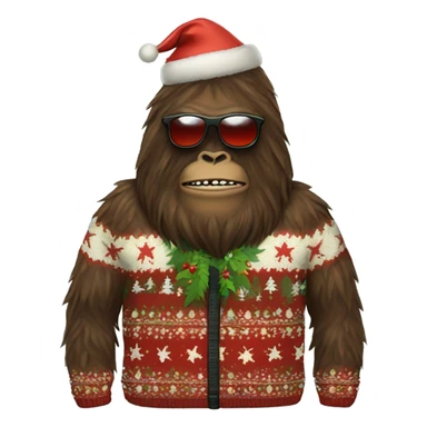 Sasquatch wearing sunglasses and an ugly christmas sweater sticker