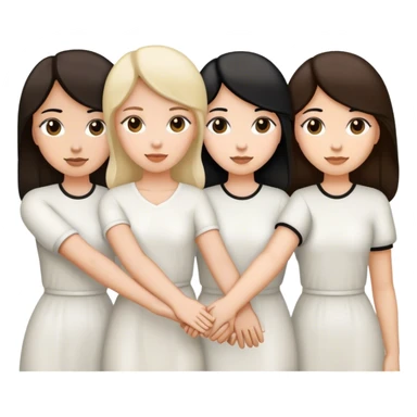 Three women holding hands, all white, one with dark blonde hair, one with black hair, and one with dark brown hair sticker