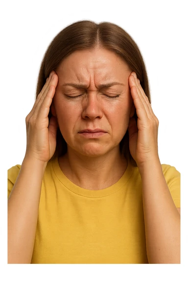 emoji stile iphone di donna con mal di testa, iperrealistico 4k sticker