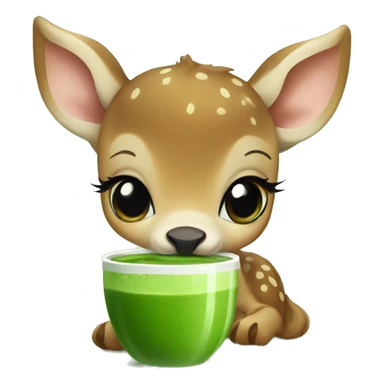 baby deer drinking matcha sticker