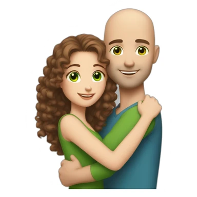 girl with curly brown hair and green eyes hugging taller handsome bald blue-eyed man sticker