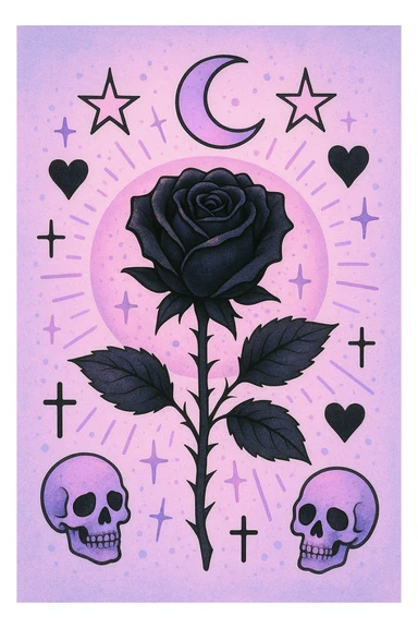 pastel goth black rose sticker