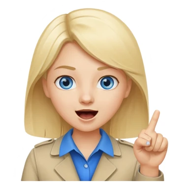 blue eyes blonde girl yelling into megaphone and holding up 1 finger in the other hand smiling sticker