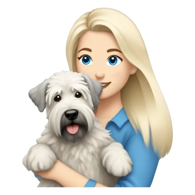 pretty woman blonde hair blue eyes hugging a white and gray soft coated wheaten terrier dog sticker