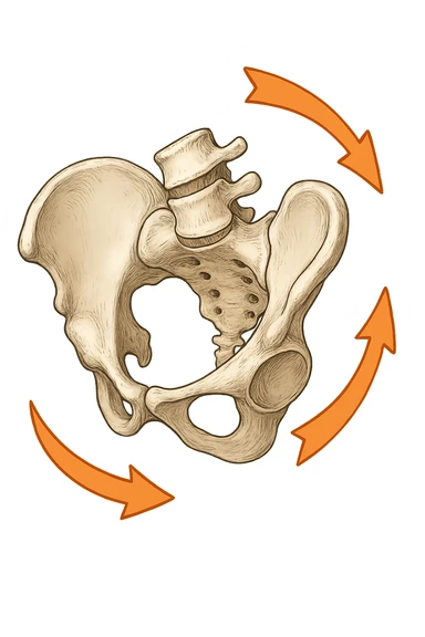 Bacino anatomico ruotato in senso orario quindi con le frecce che girano verso destra per far capire sticker