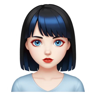Pale girl with blue eyes, black hair with red highlights and bangs sticker