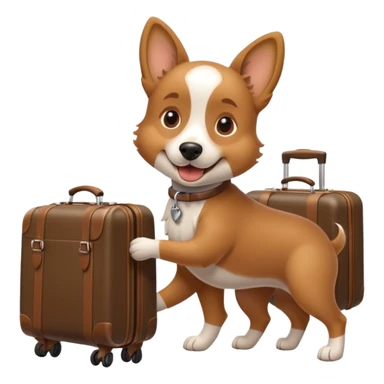 A cheerful dog pulling a small rolling suitcase behind it. sticker