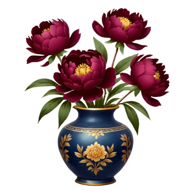 5 burgundy peonies in a vintage vase sticker
