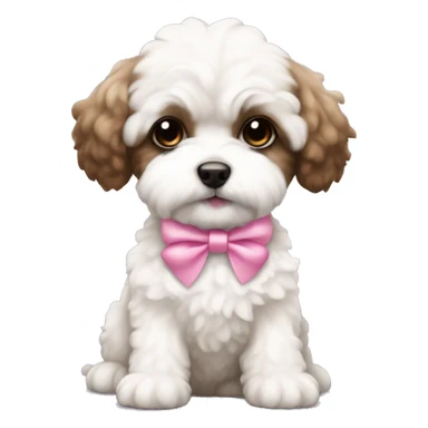 Brown and white Schichon puppy with pink bow sticker