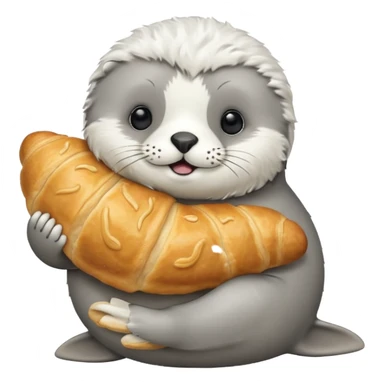Baby seal holding a croissant sticker