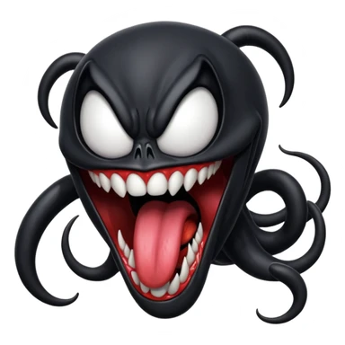 Venom symbiote, wild and freaky, sticking his tongue out, Apple OS emoji style, no apple shape sticker