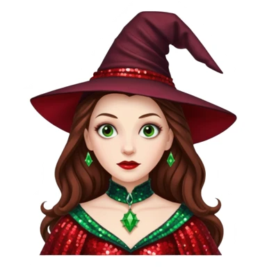 Nessarose, Wicked Witch of the East from The Wizard of Oz with long brown hair, red sequin outfit sticker
