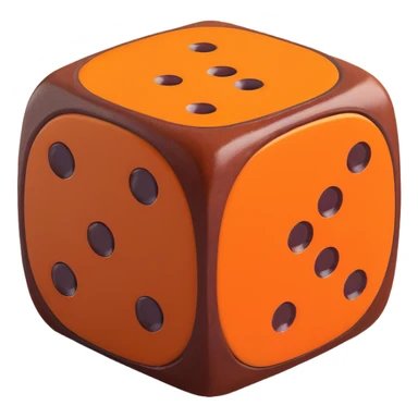 single dice, 3D, brown camel color, orange pips, premium leather texture, no text sticker