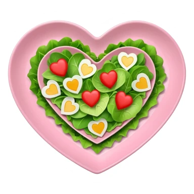 green salad in a light pink heart shaped plate sticker