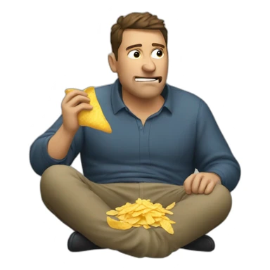 lazy man eating chips sticker