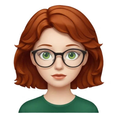 Short wavy auburn hair pale skin green eyes glasses sticker