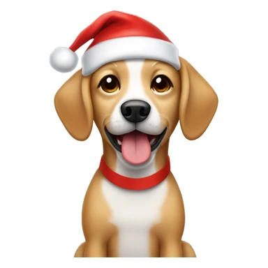 Small happy Tan dog with floppy ears in a Santa hat sticker