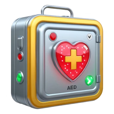 sci-fi AED box, surrounded by glowing sparkles and neon accents sticker