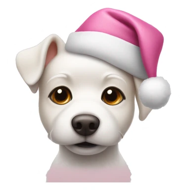 small white dog wearing a pink and white christmas hat  sticker