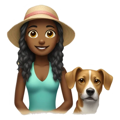 girl with beach dog portrait sticker