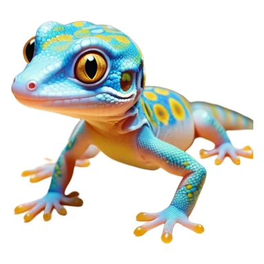Cinematic Cute Gecko Portrait Emoji, Head tilted playfully and inquisitively, featuring a small, charming body with smooth, vividly patterned scales, bright, sparkling eyes and delicate, sticky toe pads, Simplified yet irresistibly adorable features, highly detailed, glowing with a warm, inviting glow, high shine, affectionate and lively, stylized with a touch of tropical whimsy, soft glowing outline, capturing the essence of a mischievous yet loving gecko that appears ready to dart out of the screen into your heart! sticker