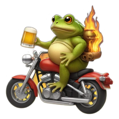 Toad in a motorbike with a beer in one and and fire souround sticker