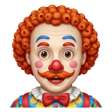 Classic clown — curly mustache, red nose sticker