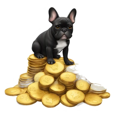 Black-and-tan French bulldog sitting on gold coins sticker