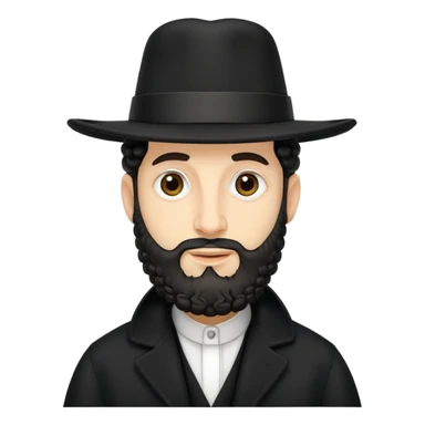 Abstract stylized Hasidic Jewish man emoji with traditional wide black hat, simplified payot curls, short beard, traditional black coat, very generic face sticker