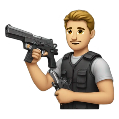 man fixing a gun sticker