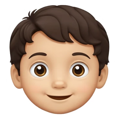 close-up of round smiling toddler boy face only with big eyes, medium skin tone, dark wavy hair, no neck visible, just the face sticker
