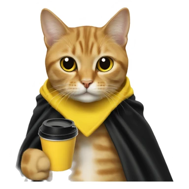 Cat drink to  coffee,  black and yellow cape sticker