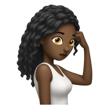 woman holding head stressed black hair white skin sticker