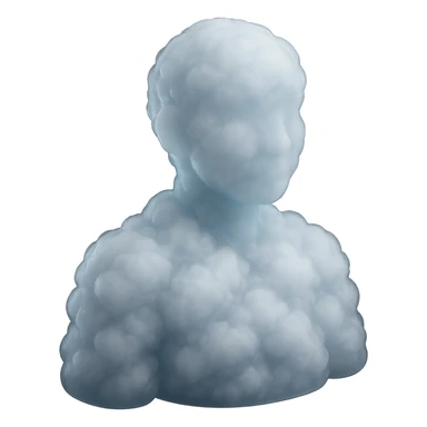 A person from the shoulders up, entirely composed of fluffy white clouds. sticker