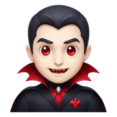 Cinematic Cute Vampire Portrait Emoji, with a refined yet playful small, rounded pale face accented by tiny, cute fangs and bright, twinkling eyes, sporting miniature elegant dark attire with a hint of crimson, simplified yet irresistibly charming, highly detailed with a soft glowing outline that captures the delightful duality of spooky sweetness and stylish allure! sticker