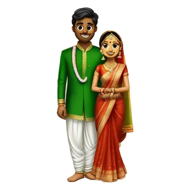 bride in green saree and groom dhoti in dh south indian  sticker